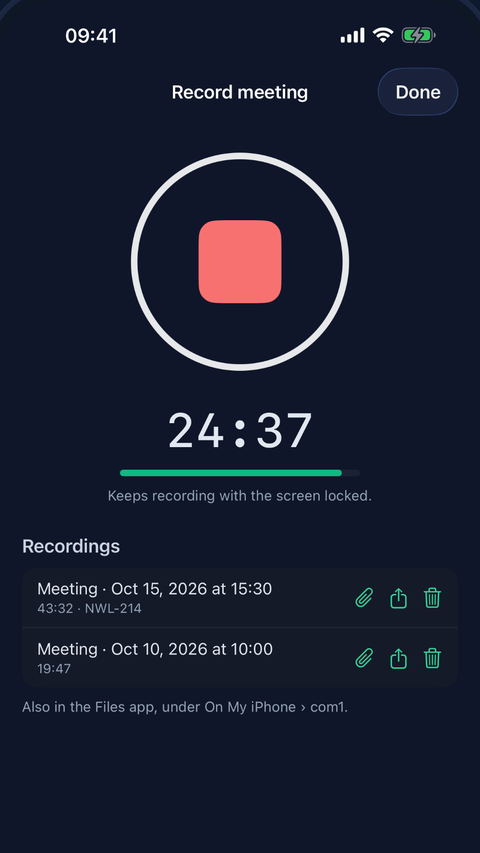 com1 for iPhone: The recorder